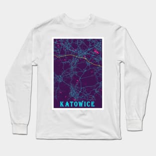 Katowice Neon City Map Long Sleeve T-Shirt